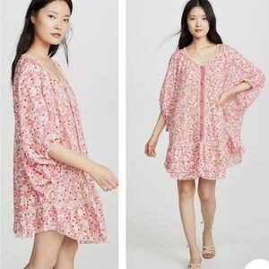 Poupette St. Barth Pink Floral Gerbera Poncho Cotton Dress or Cover Up